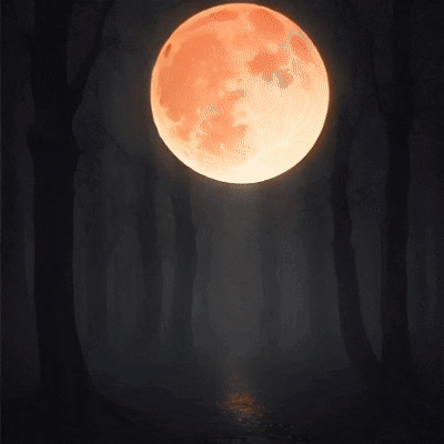 a dark forest has a huge blue moon