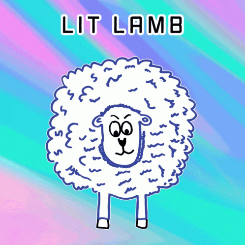 cartoon of a fluffy black sheep with white fur that is standing in the middle of an image with words lit lamb in background
