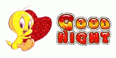 cartoon character with blue text and the words good night