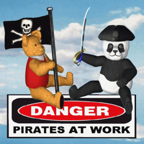 a cartoon depicting two pandas on pirate ship