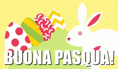 bunny and eggs in a basket, with the words bo jonas pasqua in the middle
