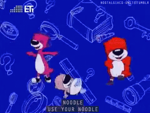 an advertit featuring two small cartoon animals, and the word noel use your needle to cut out letters and numbers