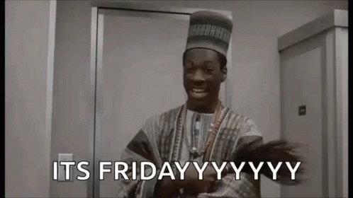 a black man with the words it's friday yyzyfy above him