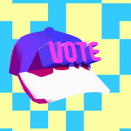 an image of a baseball cap with vote paper on it