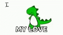 an illustrated dinosaur playing with the letters i, and i love my love