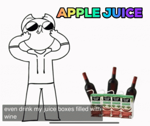the ad for apple juice, with a picture of a man holding two bottles