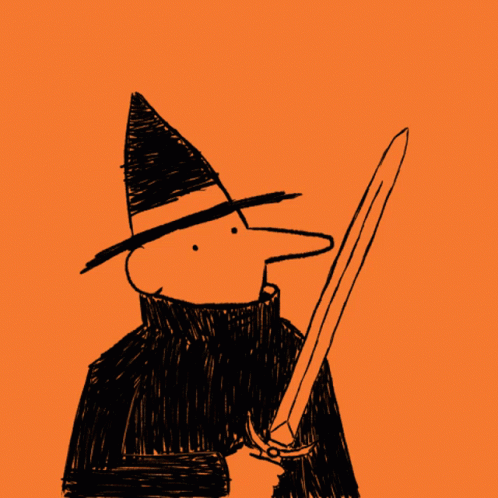 drawing of a funny man with a sword