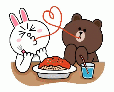 a cartoon bear sitting next to another bear eating