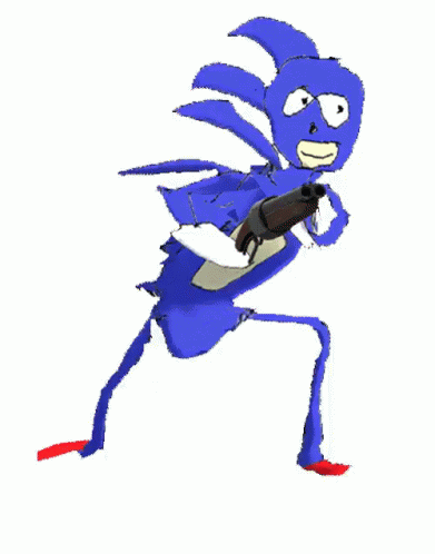 a cartoon character holding a gun while running