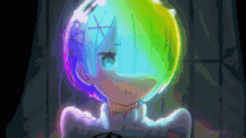 a very colorful, cartoon girl is in the dark