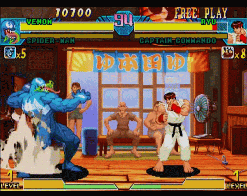 the video game street fighter has two men in action