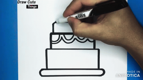 a hand with a marker is drawing a piece of cake