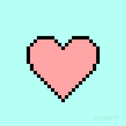 a heart made with an 8 - bit bitty pixels on a yellow background