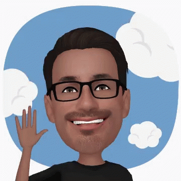 a man wearing glasses is waving with a sky background