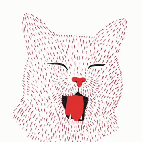 an artistic print of a cat with its mouth open