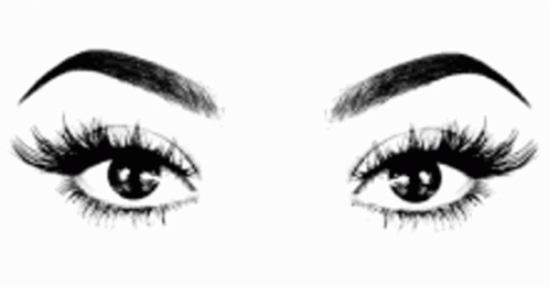a black and white drawing of an eye with long eyelashes