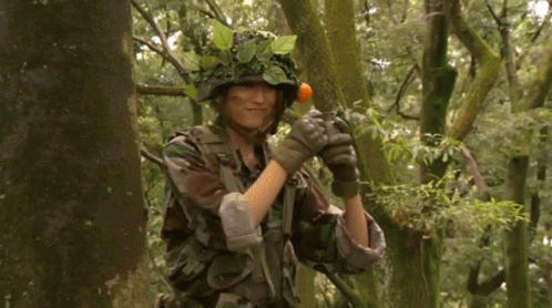 an army soldier in camouflage in the forest