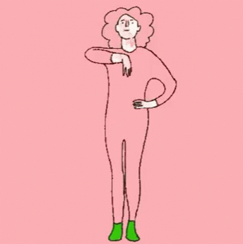 the illustration shows a person standing with her hands in the pockets