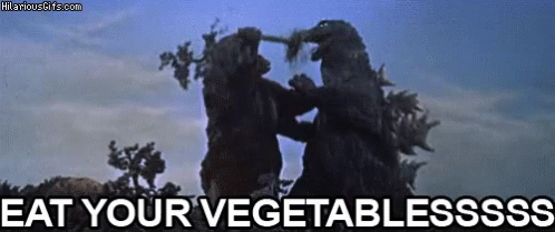 an animated scene shows some creature in the air with the word beat your vegetables