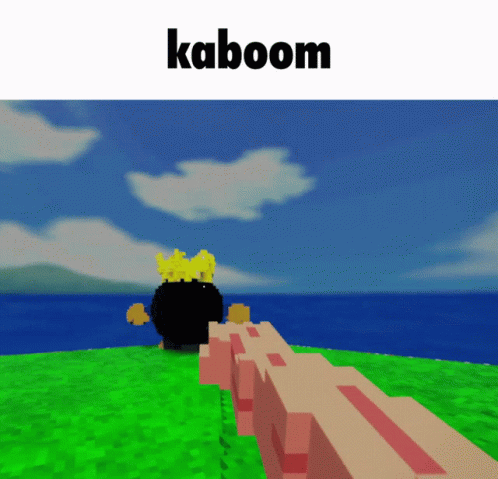 a cartoonish image shows a road that says kaboom