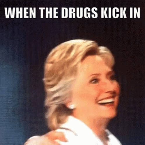 woman laughing and saying, when the  kick in
