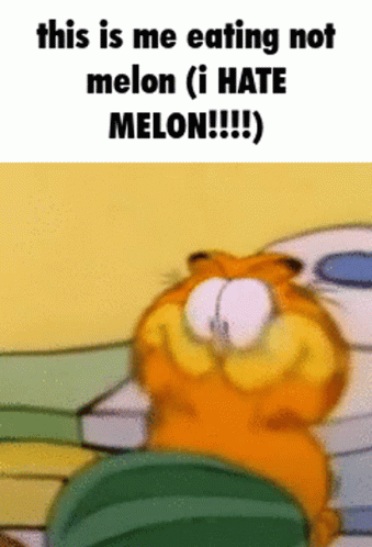 a cartoon character that is looking very happy about melon