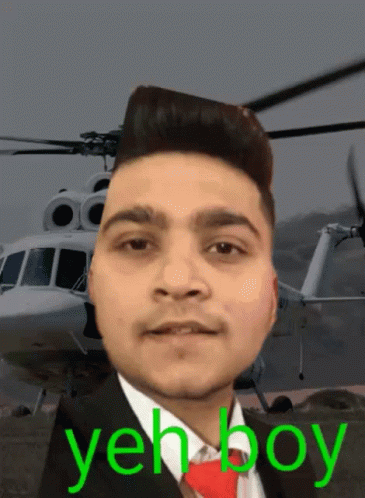 a man in a suit is near a helicopter