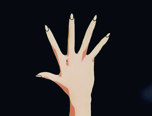 a large white hand with several extended nail tips