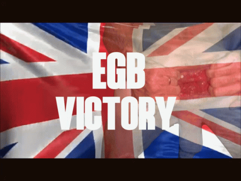 an animated british flag with the word ecb victory