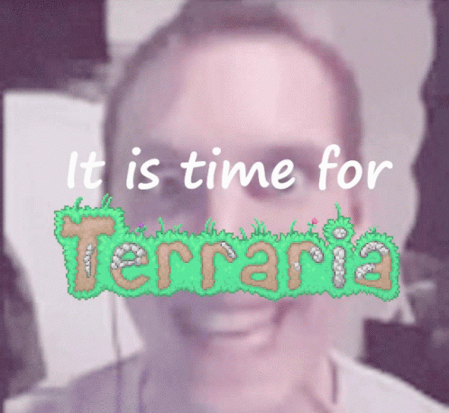 the text it is time for terraria in front of a digital image