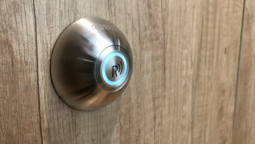 a door with an electronic on, which appears to be locked