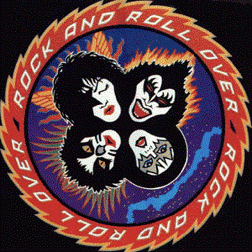 a sticker depicting the four faces of rock and roll