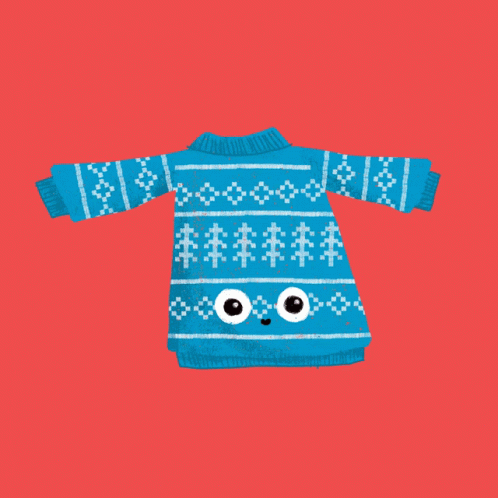 an ugly sweater is featured on a blue background