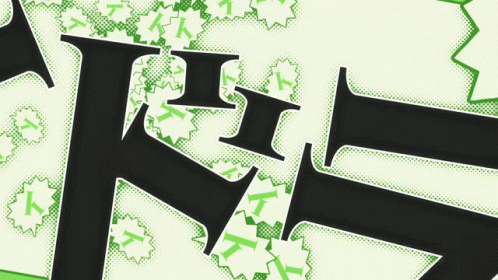 a graffiti style picture with green ink, and black letters