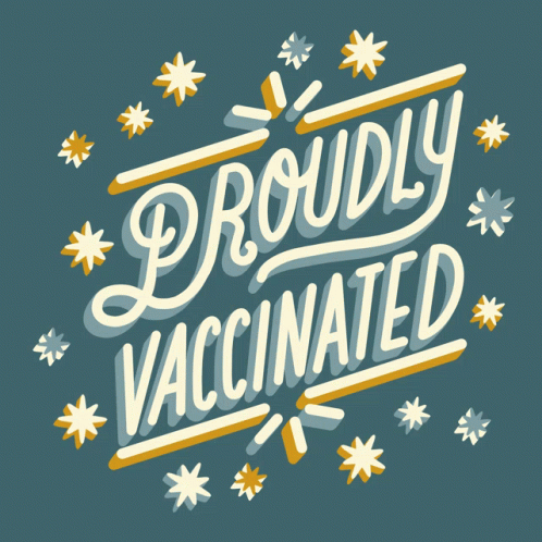 the words proudly vaccinated are painted in blue on a brown background