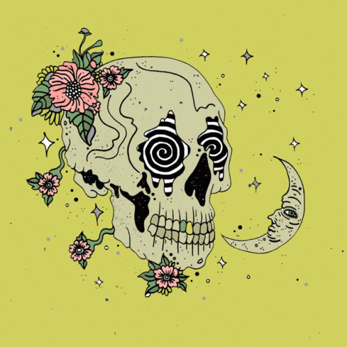 a skull that has been painted with flowers and an eye patch on it