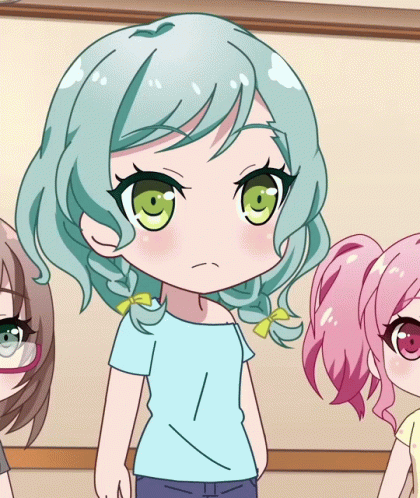three anime girls are standing near each other
