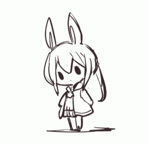 a black and white drawing of a bunny girl