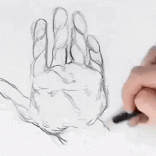 a drawing of a hand with a pen in it