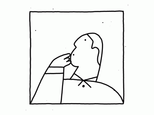 a line drawing of a man with his head in the box