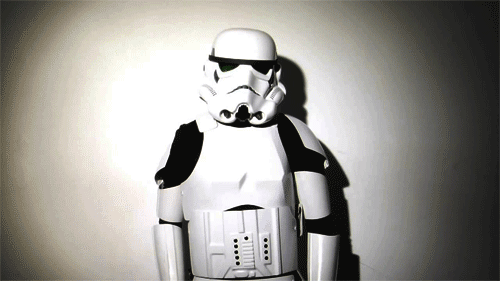 a close up of a star wars storm trooper character with glasses on
