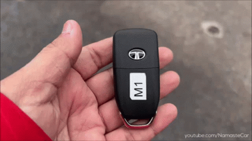 a person holding a car keys that read i m