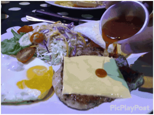 the plate is covered with blue and green food