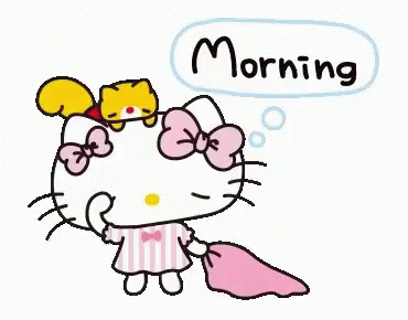 an image of a cartoon cat with the word morning bubble