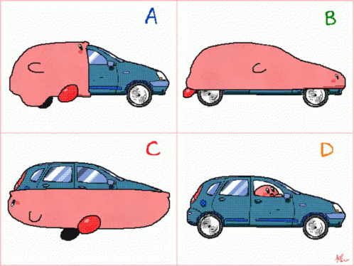 four different types of cars are depicted with the blue car
