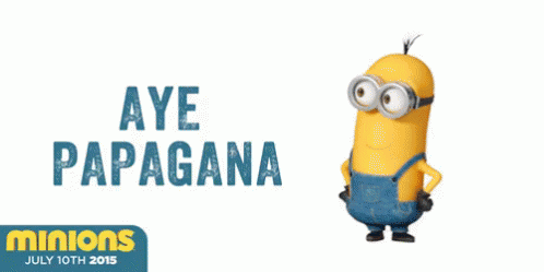 a minion is standing up in front of a white background with the words ave papaana