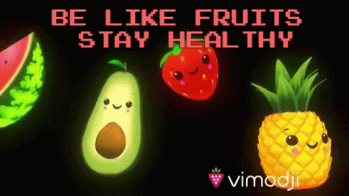 be like fruits stay healthy poster with pineapple, watermelon, banana and apple
