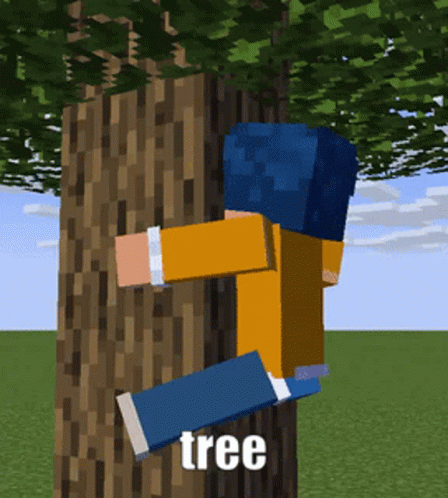 a boy hugging a tree in an animated style