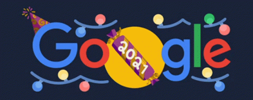 the google logo is surrounded by confetti and balloons