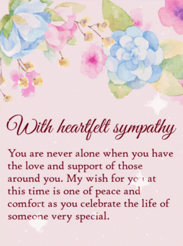 card saying that there is an sympathy message for someone